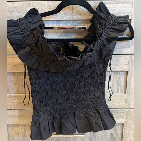 Ganni Black Ruffle Off-Shoulder Top - Picture 5 of 6